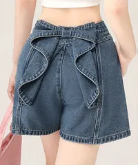 ウエストリボンデニムショートパンツ