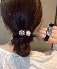 CHANEL シャネル ヘアゴム シュシュ ロゴ CCマーク パール ブラック