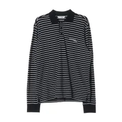 MOONSUN 24FW ストライプ 長袖 カラーTシャツ ポロシャツ ブラック