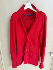 トミーヒルフィガー レッド ニット カーディガン