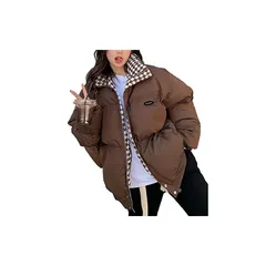 [1/2plus] [ニブンノイチプラス] 中綿 チェック ダウン (L, 茶)