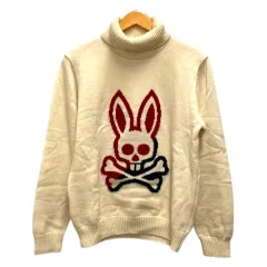 サイコバニー Psycho Bunny ニット セーター タートルネック ウール ロゴプリント 長袖 XS 白 アイボリーのサムネイル