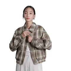 [ナノ・ユニバース] チェック ショート ブルゾン レディース M 180 カーキ 669-4212301