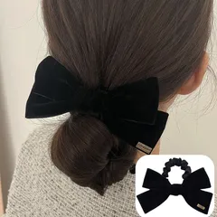 ベルベット リボン ヘアゴム｜ベルベット リボン ヘアゴム｜上品 シンプル 無地 黒 ベロア｜まとめ髪 ポニーテール お団子 ヘアアクセサリーベロア リボン ロング髪飾りリボンベルベットクリップ 痛くない フォーマル