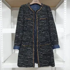 サテン ツイード ブラック ジャケット 半コート 55