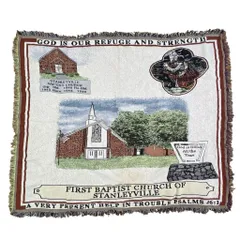 vintageラグ ブランケット マルチカバー タペストリー 名所 ノースカロライナ州 スタンレービル第一バプテスト教会 宗教 キリスト教 プロテスタント Rug Throw Blanket Landmarks 2450