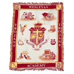 vintageラグ ブランケット マルチカバー タペストリー ウェスレアン・アカデミー キリスト教 宗教 スポーツ チームロゴ 楽器 本 学校 TROJANS Rug Throw Blanket Academy 2453