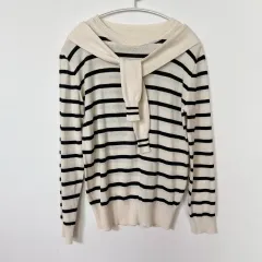 アイボリー ブラック ストライプ ニット