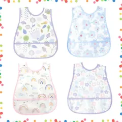 【在庫処分】洗いやすいと乾きやすい 軽量 汚いにくい スタイ 名前入 離乳食 保育園 ベビー 4枚セット 食事用エプロン [MOMSMENU]