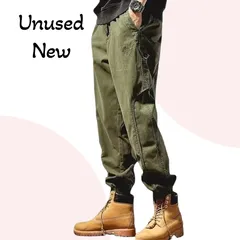 【未使用】メンズ カーキ ワイドパンツ 4XL 大きいサイズ イージーパンツ ウエストゴム 裾絞り ジョガーパンツ リラックスパンツ カジュアル ゆったり 体型カバー 秋冬