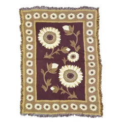 vintageラグ ブランケット マルチカバー タペストリー ひまわり フラワー 花 イラスト Sunflower Rug Throw Blanket 2464