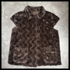 y2k レイヤード 一点物 ブラウン ファーベスト 波柄 フェイクファー グランジ レディース