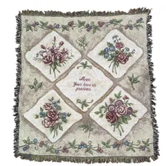 vintageラグ ブランケット マルチカバー タペストリー フラワー 花 メッセージ 母 ギフト バラ Rose Rug Throw Blanket 2468