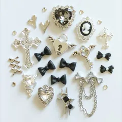 No.398　地雷系　十字架　リボン　ビジュー　ネイルパーツ