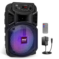 [신품] [PYLE 무선 Bluetooth 휴대용 스피커 8 인치] 최대 출력 300 와트 충전식 배터리 내장 노래방 파티 디스코 오디오 PA 스피커 점멸 파티 라이트, MP3/USB/FM 라디오 5e6f43ac
