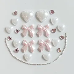 No.399　リボン　ハート　ピンク　白　ネイルパーツ