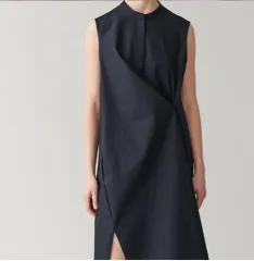 コス COS コットン シャツ ワンピース(ネイビー 36サイズ)