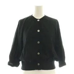 シップス エニィ SHIPS any リネン ミックス ワイド パフ クルーネック シアー カーディガン F ブラック /CX ■OS