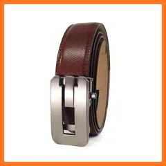 【新品】 [ulterra] メンズ ベルト オートロック 本革 ギフトボックス付き 穴なし ビジネス スーツ カジュアル 無段階 フリーサイズ (ベルト茶（シルバーA）) 0