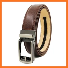 【新品】 [ulterra] メンズ ベルト 本革 オートロック ギフトボックス付き おしゃれ 穴なし ビジネス スーツ カジュアル フリーサイズ 無段階 (ダークブラウン/ベージュ) 1