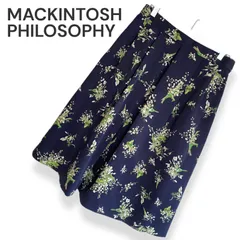 MACKINTOSH PHILOSOPHY マッキントッシュフィロソフィー ネイビー 花柄 フレアスカート タックスカート ポリエステル100% 日本製 38 Mサイズ レディース エレガント 上品 春夏 874KZ