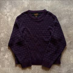 80s エディーバウアー バーズアイ柄 コットンニット ネイビー XLサイズ 