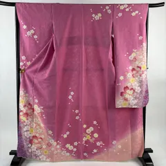 振袖 身丈167cm 裄丈66cm M 袷 桜 花びら 金彩 ぼかし ピンク 正絹 名品 【中古】