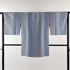 【美品】 道行 身丈95cm 裄丈65cm M 丹下雄介 和装コート 角衿 やまと 落款 木目柄 青灰色 正絹 秀品 【中古】