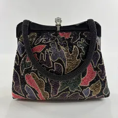 【美品】 和装バッグ 優品 ビーズバッグフォーマル 幾何学 黒 ビーズ 和装小物  【中古】