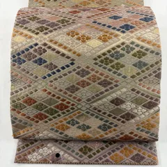 袋帯 名品 山城機業店 花菱 箔 ベージュ 六通 正絹 【中古】