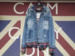 バックルー デニムジャケット シャツ チェック柄 レイヤード L 100 サイズ