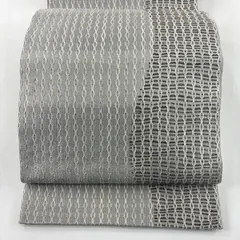 袋帯 名品 幾何学模様 灰色 全通 正絹 【中古】