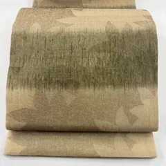 【美品】 袋帯 名品 葉 シルエット 薄茶色 六通 正絹 【中古】