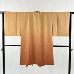 道中着 身丈102cm 裄丈66cm M 幾何学模様 ぼかし 金通し 薄茶色 正絹 名品 【中古】