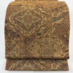 【美品】 袋帯 名品 華文 花鳥 金糸 茶色 六通 正絹 【中古】
