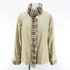 リバーシブル コート ジャケット ミディアム丈 ミンクファー 毛皮 ベージュ系 ボタン ポケット 裏地