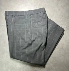 ユニクロ L タックワイドパンツ 股下短め チェック グレー ウエスト72 股下61