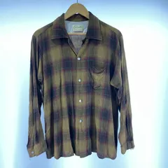 【中古】60s ARROW オープンカラーレーヨンチェックシャツ サイズL オンブレ マスタードイエロー/ボルドー[19]