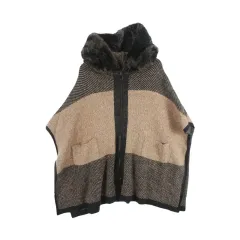 ZARA (WOMEN - M) ウールブレンド ファー トリミング ツーウェイ ジップアップ ニット カーディガン