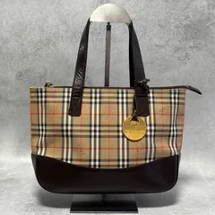 BURBERRY バーバリー ハンドバッグ ホースロゴ　ノバチェック ベージュ ブラウン レザー キャンバス レディース ロゴチャーム ゴールド金具