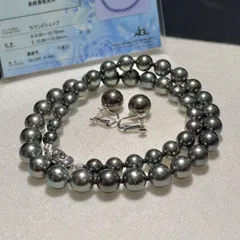【K14WG】黒蝶真珠 南洋パール ネックレス イヤリング 8.00～10.70㎜ 48㎝ 総61.4g 本真珠 リアル ホワイトゴールド SILVER刻印 SS060