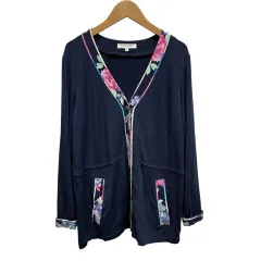 ⭐︎レオナール⭐︎ チュニック丈 カーディガン 花柄　ネイビー　 大きいサイズ L ⭐︎レオナール⭐︎ チュニック丈 カーディガン 花柄 ネイビー 大きい