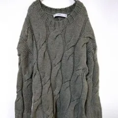 ザラニット　ニットセーター　レディースL～XL相当　カーキ色　ウール　手編み風