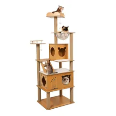 CozyMeow キャットタワー 木製 スリム 宇宙船 据え置き 厚さを増した板材 キャットハウス つめとぎ 猫 大型猫用 爪とぎ キャットウォーク 多頭飼い 人気 猫タワー おしゃれ かわいい ねこ キャットステップ 高い安定性 運動不足解消 高さ約17 0