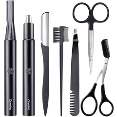 【メンズ美容師監修】新登場＆1台多役 眉毛シェーバー セット USB充電式 鼻毛カッター 眉毛カッター 眉ハサミ・コーム付属 耳毛処理 産毛用（顔・脇・脚） 水洗い可能 安全設計 男女兼用 多機能電動 低騒音 日本語説明書付き プレゼント対応（ブラック）E 1
