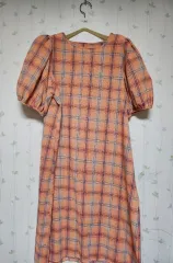 オレンジ CHECK Paff 半袖 Long ONE PIECE 5566
