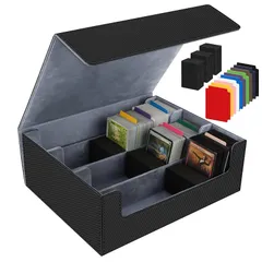 HIMOMO デッキケース 2400枚収納 大容量(3列)、カードケース トレカ PU レザー 縦型カードストレージ、10つの仕切り付きスポンジ3個付属 トレカケース カード ー ストレージボックス カードケース トレーディングカードゲーム、高級磁気、標準 1