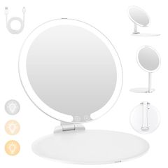 MILPROX Actress Mirror with Light, Foldable, USB-C Rechargeable, 20cm, Adjustable Temperature, Brightness, and Angle, Tabletop Mirror for Travel, Portable