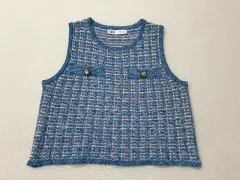 ZARA ザラ ツイード ブルー ノースリーブ トップス ベスト レディース 85サイズ