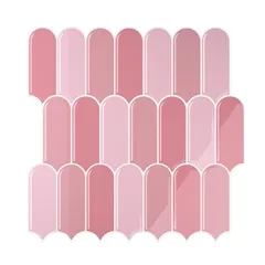 VEELIKE 3D 壁紙シール タイルシール タイルステッカー 貼るタイル キッチン 防水 ピンク 長い扇形 6枚セット 30x30cm コンロ周り リメイクシート パネルステッカー リアル 光沢 簡単DIY のり付き 剥がせる 耐熱 防汚 家具リメイク 1